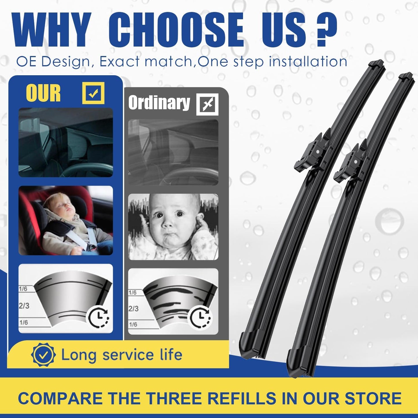 ANRDDO Wiper Blades 26” + 23” – Fits Toyota Tundra 2007-2021 / Sequoia 2008-2022 (Pinch Tab)